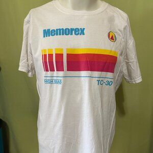 Memorex TC-30 High Bias Bower Supply Men's White T Shirt Large Cotton Poly